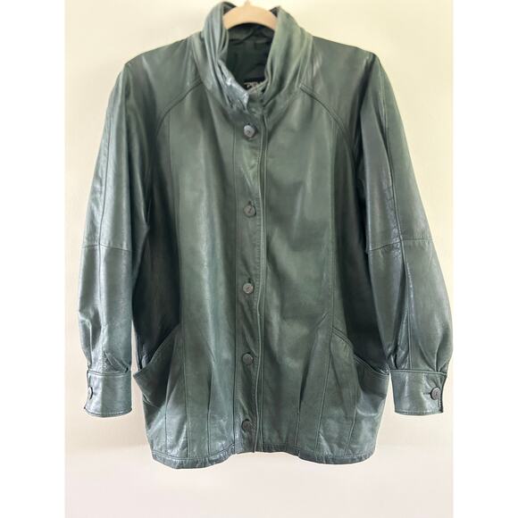 Genuine leather vintage green jacket biker made in Korea matrix 90s SZ S - Picture 1 of 16